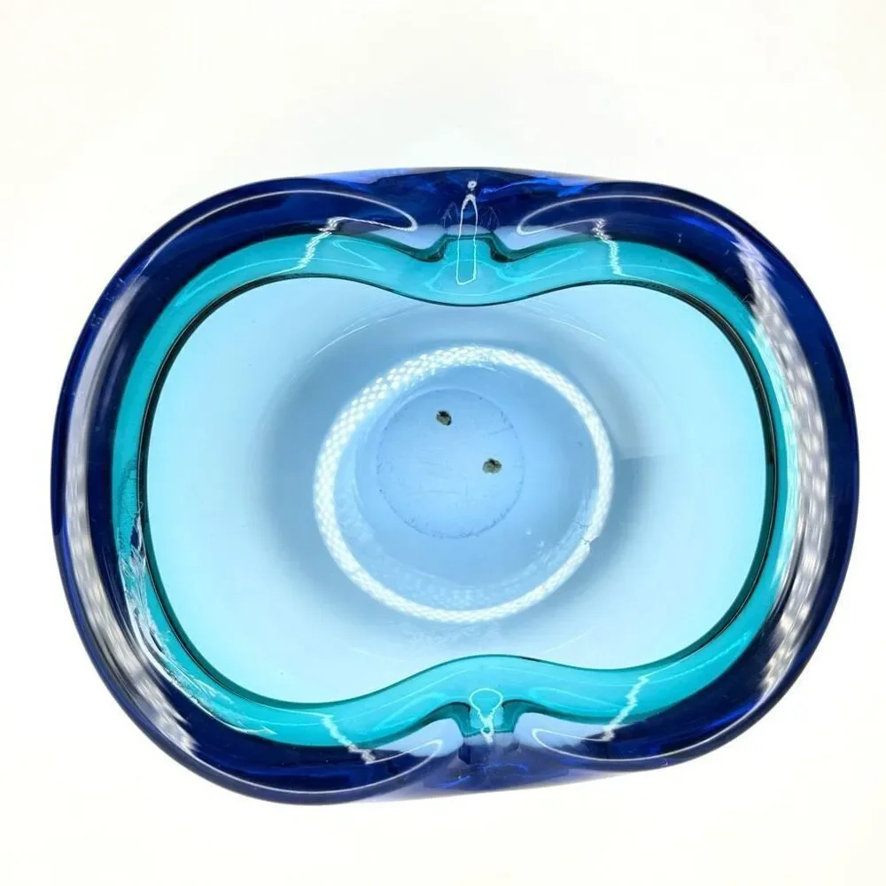 Mid-Century Murano Style Sommerso Blue Cobalt Heart Glass Bowl Ashtray